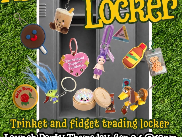 Silver locker with Alivianate Locker at El Centro Text, trinkets and toys. Launch party Thursday, Sep. 24 at 12pm. Drinks provided.