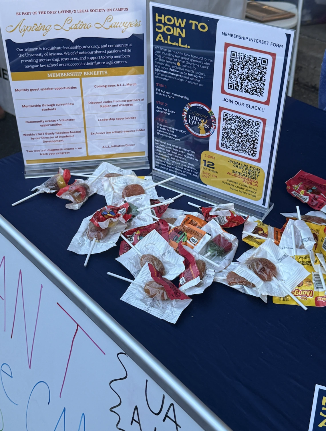 Mexican candy on a table with flyers